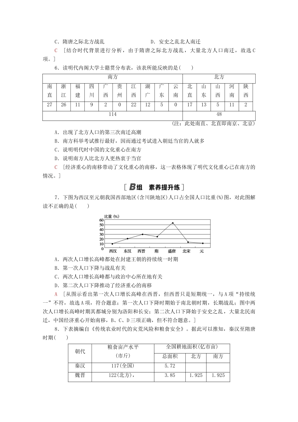 高中历史 第一单元 中国古代的农耕经济 课时分层作业3 区域经济和重心的南移（含解析）岳麓版必修2-岳麓版高一必修2历史试题_第2页