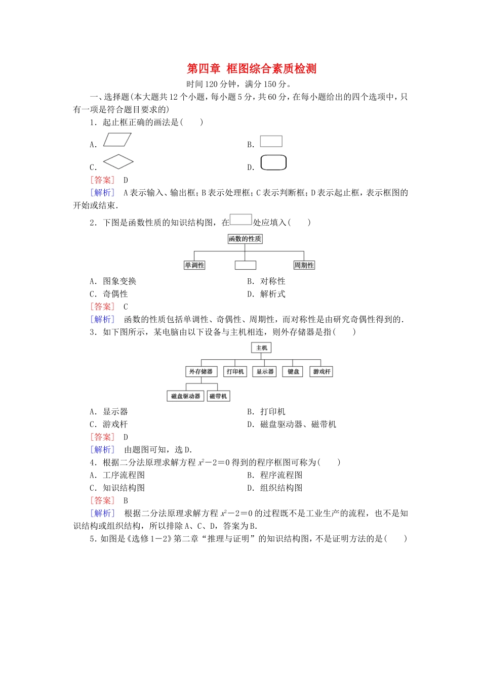 高中数学 第四章 框图综合素质检测 新人教A版选修1-2-新人教A版高二选修1-2数学试题_第1页