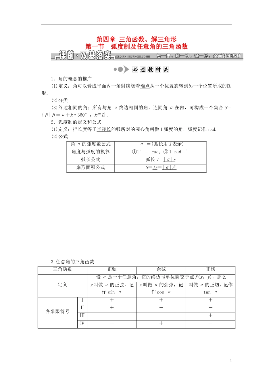 （江苏专用）高三数学一轮总复习 第四章 三角函数、解三角形课时跟踪检测 理-人教版高三全册数学试题_第1页