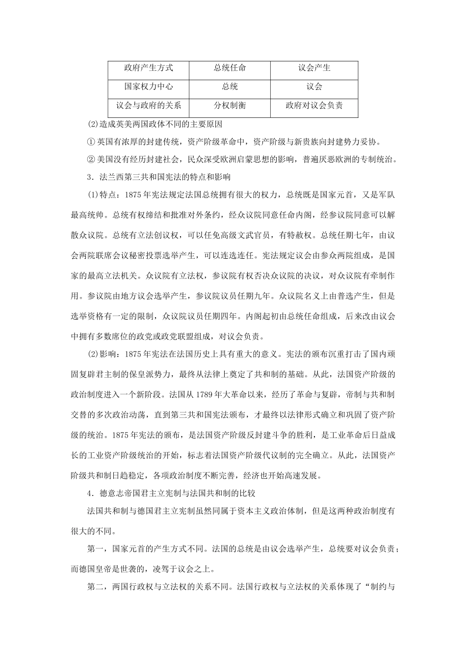 高中历史 第三单元 近代西方资本主义政体的建立单元小结 岳麓版必修1-岳麓版高一必修1历史试题_第2页