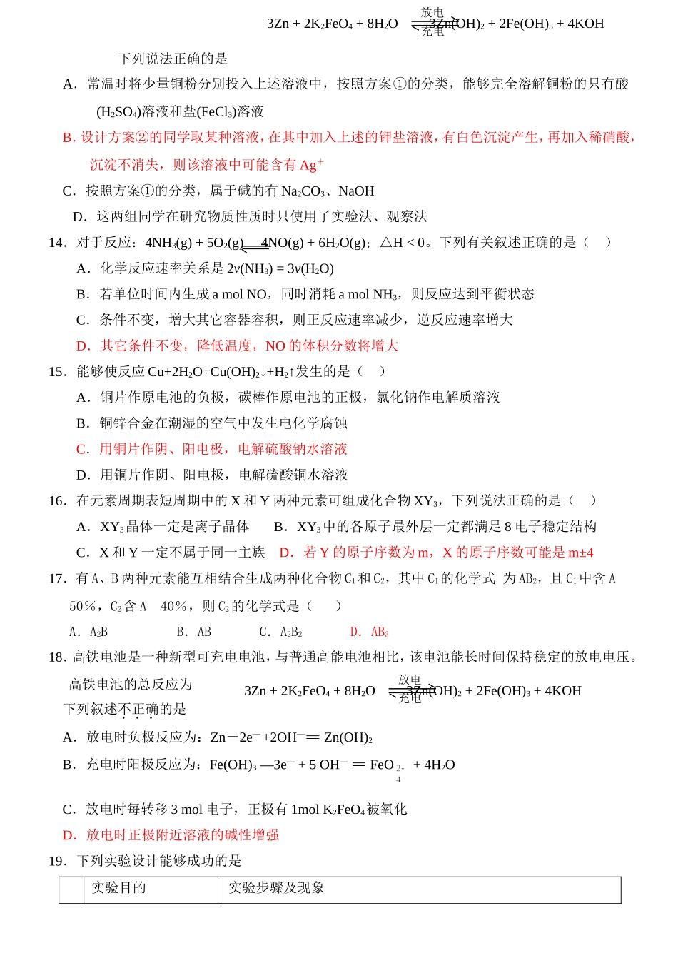 山东省聊城市莘县实验高中高三化学第一轮复习质量过关检测卷一 人教版_第3页
