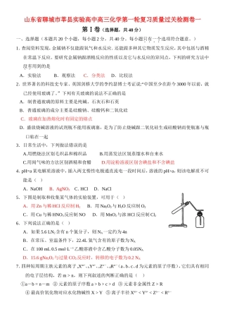 山东省聊城市莘县实验高中高三化学第一轮复习质量过关检测卷一 人教版