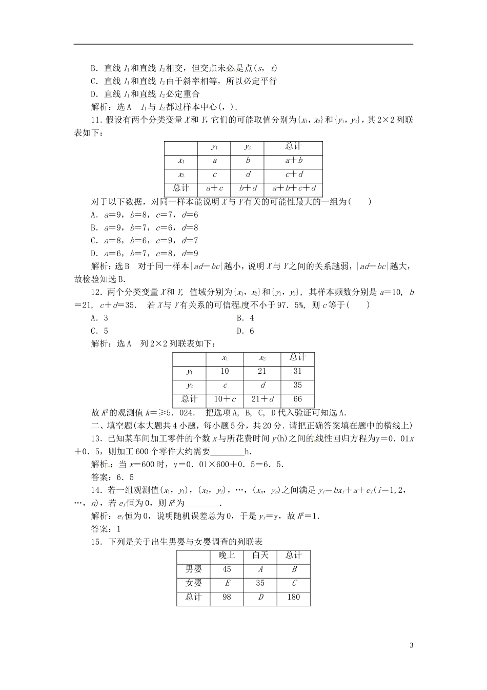 高中数学 阶段质量检测（一）统计案例 新人教A版选修1-2-新人教A版高二选修1-2数学试题_第3页