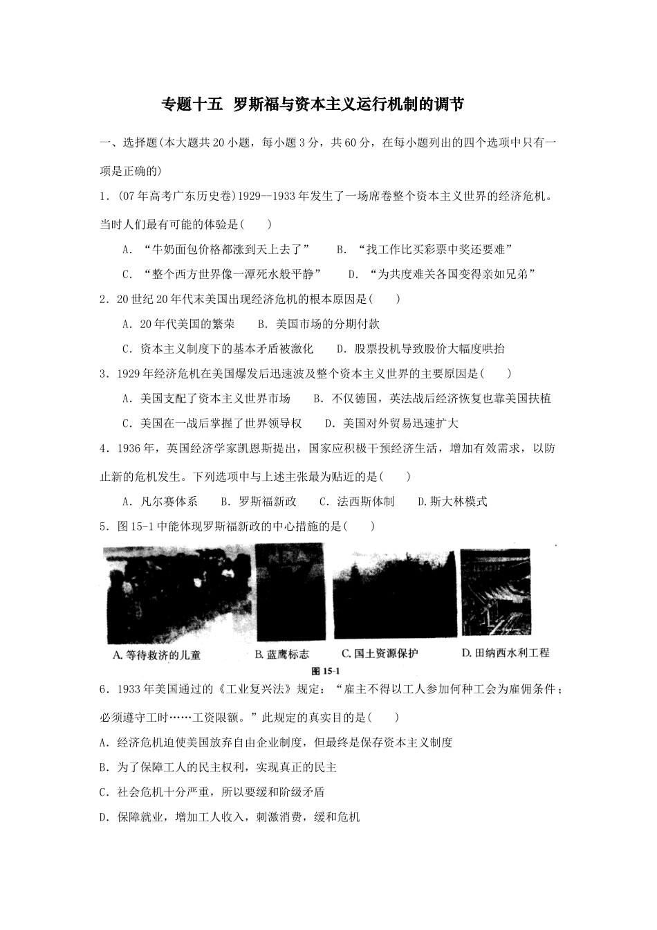 专题十五  罗斯福与资本主义运行机制的调节_第1页