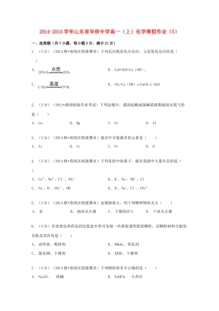 高一化学上学期寒假作业（5）（含解析）-人教版高一全册化学试题