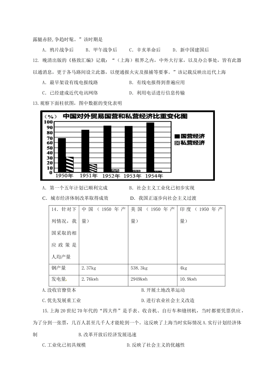 江苏省常州市高一历史下学期期中试题-人教版高一全册历史试题_第3页