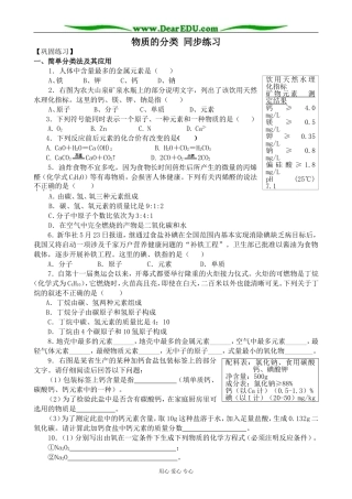 上科版高一化学物质的分类 同步练习