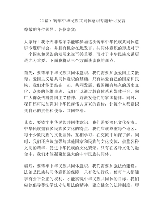 (2篇)铸牢中华民族共同体意识专题研讨发言 