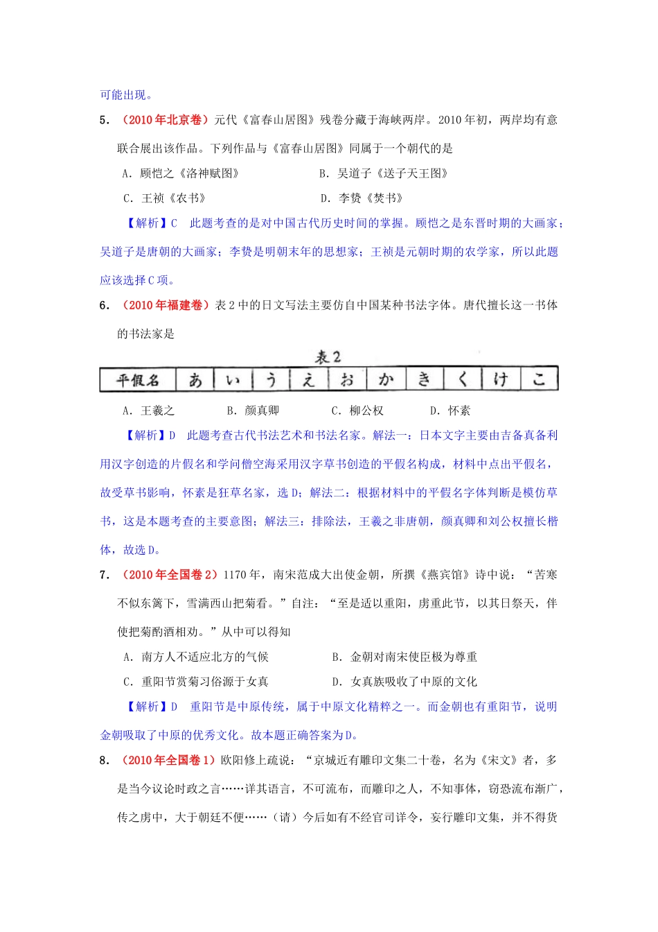 高考历史模拟精品解析 十七、古今中国的科学技术与文化 新人教版_第2页