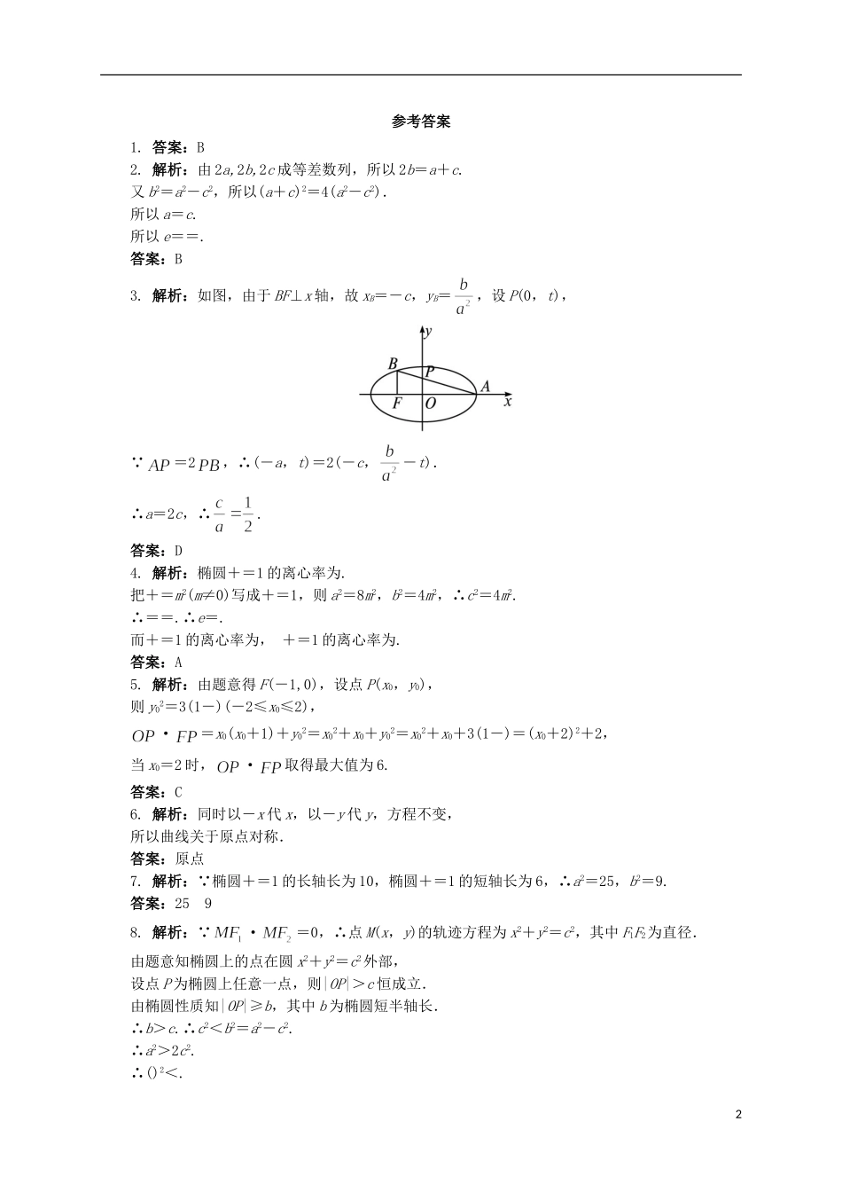 高中数学 2.1.2 椭圆的简单几何性质同步精练 湘教版选修2-1-湘教版高二选修2-1数学试题_第2页