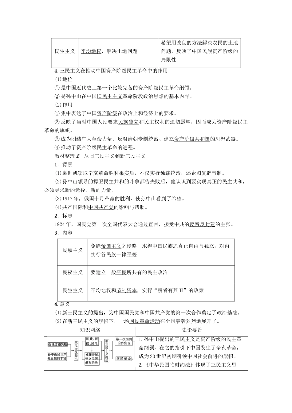 高中历史 第4单元 20世纪以来中国的重大思想理论成果 第10课 孙中山的三民主义教师用书 北师大版必修3-北师大版高一必修3历史试题_第2页