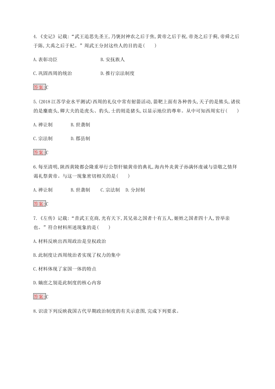 高中历史 专题一 古代中国的政治制度 1 中国早期政治制度的特点练习（含解析）人民版必修1-人民版高一必修1历史试题_第2页