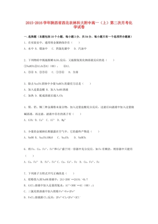陕西省西北农林科大附中高一化学上学期第二次月考试卷（含解析）-人教版高一全册化学试题