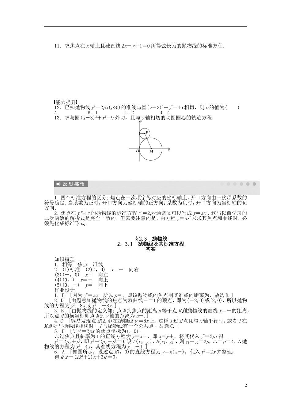 高中数学 第二章 2.3.1抛物线及其标准方程课时作业 新人教A版选修1-1-新人教A版高二选修1-1数学试题_第2页