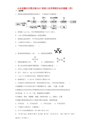 山东省滕州市夏庄镇高三化学寒假作业自测题（四）-人教版高三全册化学试题