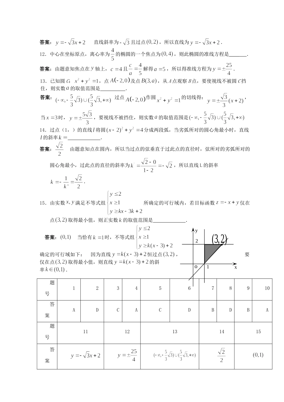 黄冈中学高二上期中考试数学试题（理）_第3页