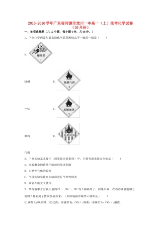 广东省河源市龙川一中高一化学上学期10月段考试卷（含解析）-人教版高一全册化学试题