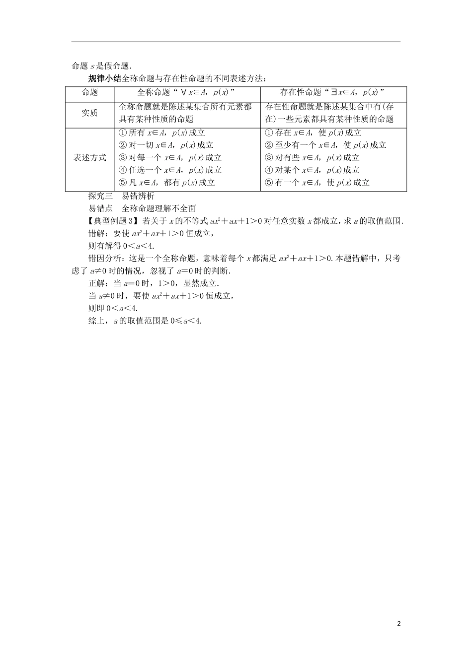 高中数学 第一章 常用逻辑用语 1.1 命题与量词课堂探究 新人教B版选修1-1-新人教B版高二选修1-1数学试题_第2页