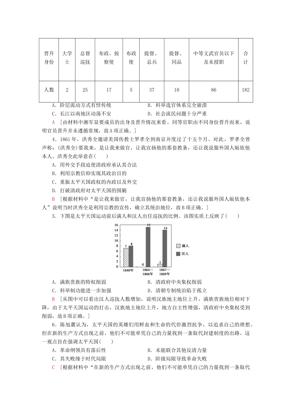 （新课标）高考历史一轮复习 课后限时集训6 太平天国运动和辛亥革命（含解析）-人教版高三全册历史试题_第2页