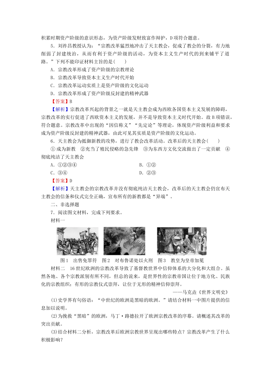 高中历史 第3单元 西方近代早期的改革 第9课 欧洲宗教改革课时作业 岳麓版选修1-岳麓版高一选修1历史试题_第2页