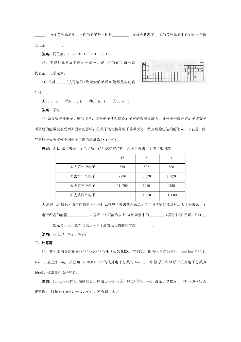 高一化学 跟踪训练 物质结构  元素周期律单元测试_第3页