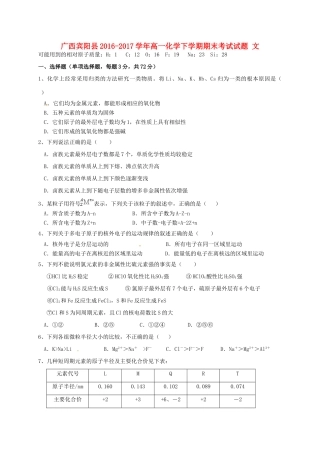 广西宾阳县高一化学下学期期末考试试题 文-人教版高一全册化学试题