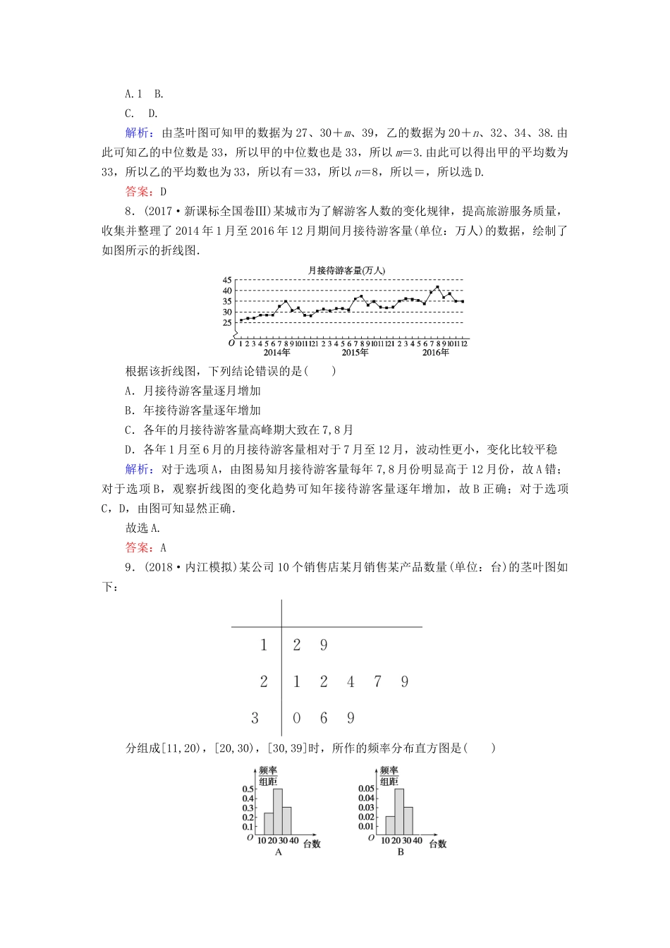 高考数学总复习 第十章 算法初步、统计、统计案例 57 用样本估计总体课时作业 文-人教版高三全册数学试题_第3页