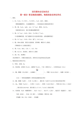 内蒙古赤峰市高考化学 回归课本必记知识点 第一部分 常见物质的颜色、物质的俗名和化学式-人教版高三全册化学试题
