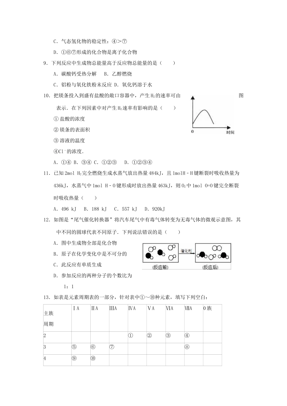 高一化学下学期暑假作业试题（1）-人教版高一全册化学试题_第3页