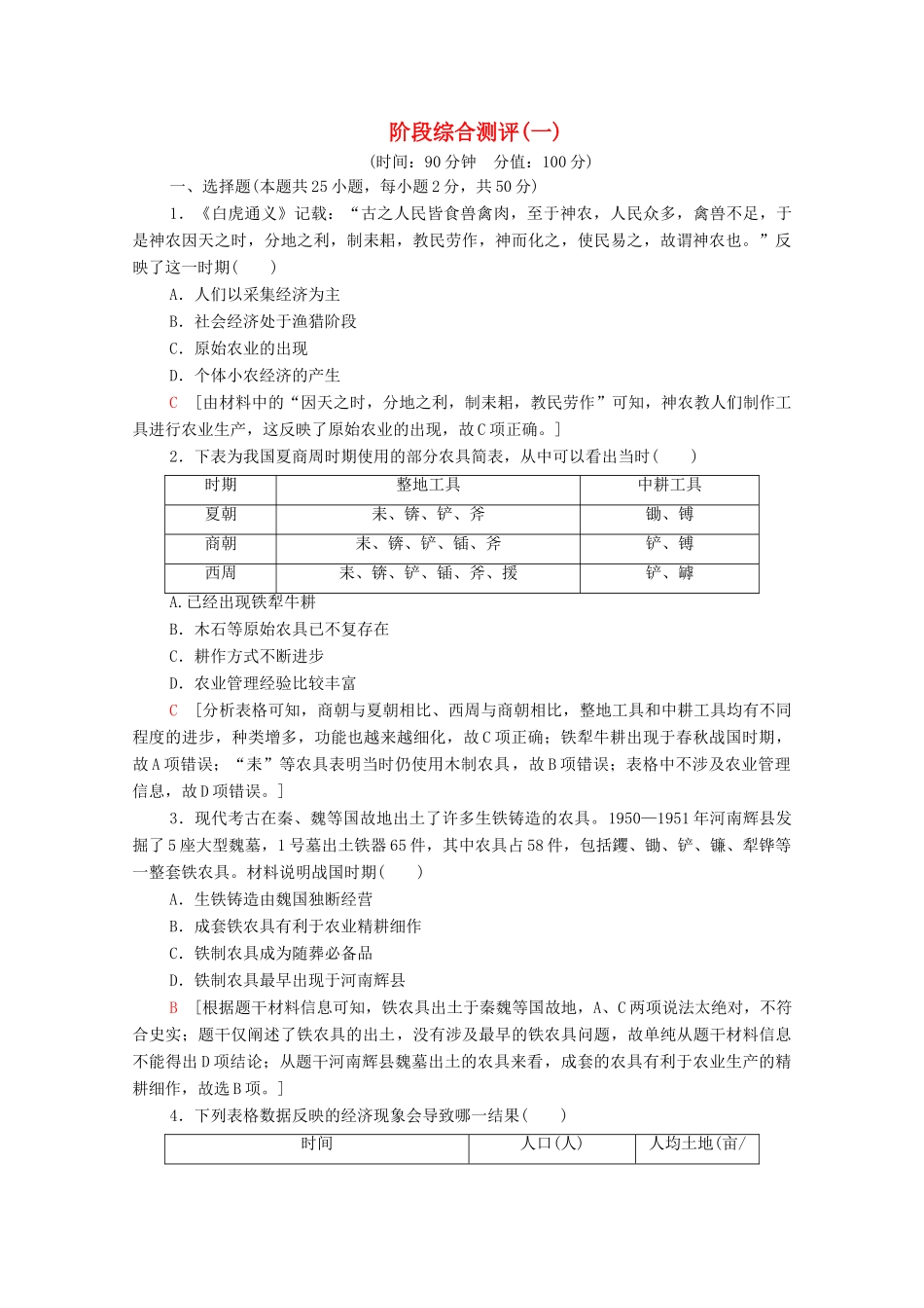 高中历史 阶段综合测评1（含解析）岳麓版必修2-岳麓版高一必修2历史试题_第1页