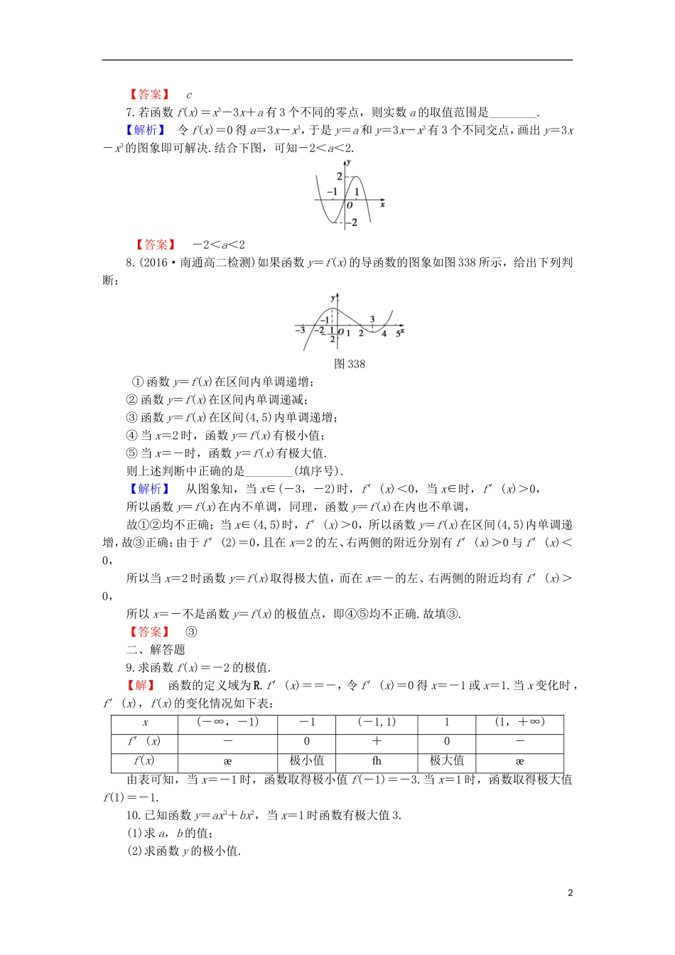 高中数学 第3章 导数及其应用 3.3.2 极大值与极小值学业分层测评 苏教版选修1-1-苏教版高二选修1-1数学试题_第2页