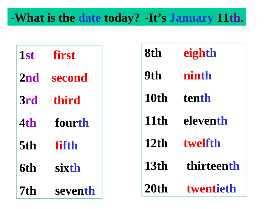 七年级英语上册Unit8Whenisyourbirthday复习课件_第3页