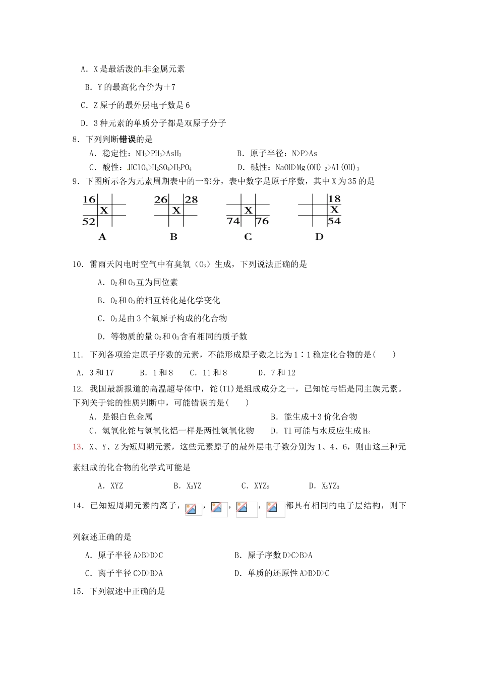 山东省日照市高一化学下学期期中试题-人教版高一全册化学试题_第2页