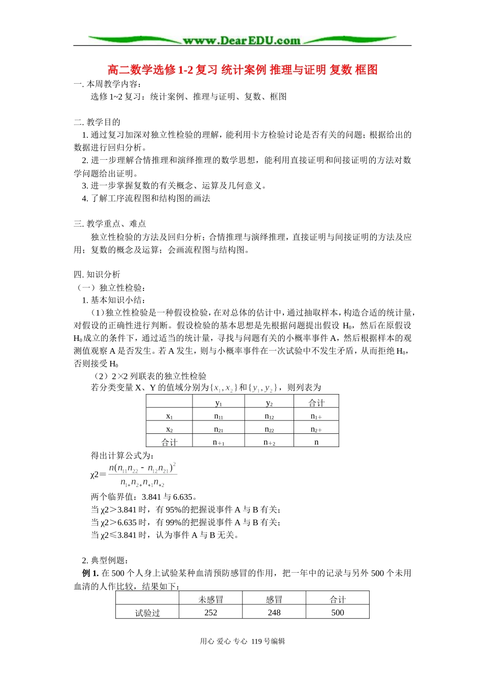 高二数学选修1-2复习 统计案例 推理与证明 复数 框图 人教实验版(B)_第1页