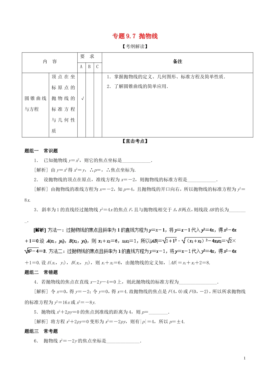 （江苏版）高考数学一轮复习 专题9.7 抛物线（讲）-人教版高三全册数学试题_第1页