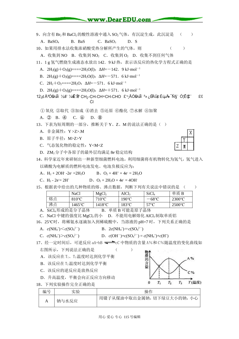 四校联考高三化学第一轮复习阶段测试_第2页
