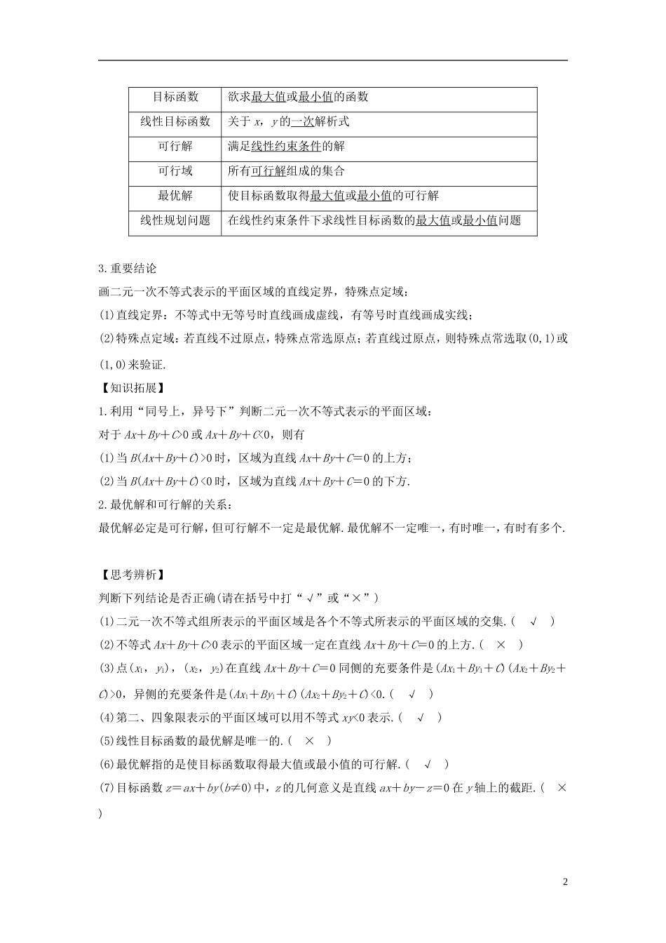 （江苏专用）高考数学大一轮复习 第七章 不等式 7.3 二元一次不等式(组)与简单的线性规划问题教师用书 理 苏教版-苏教版高三全册数学试题_第2页