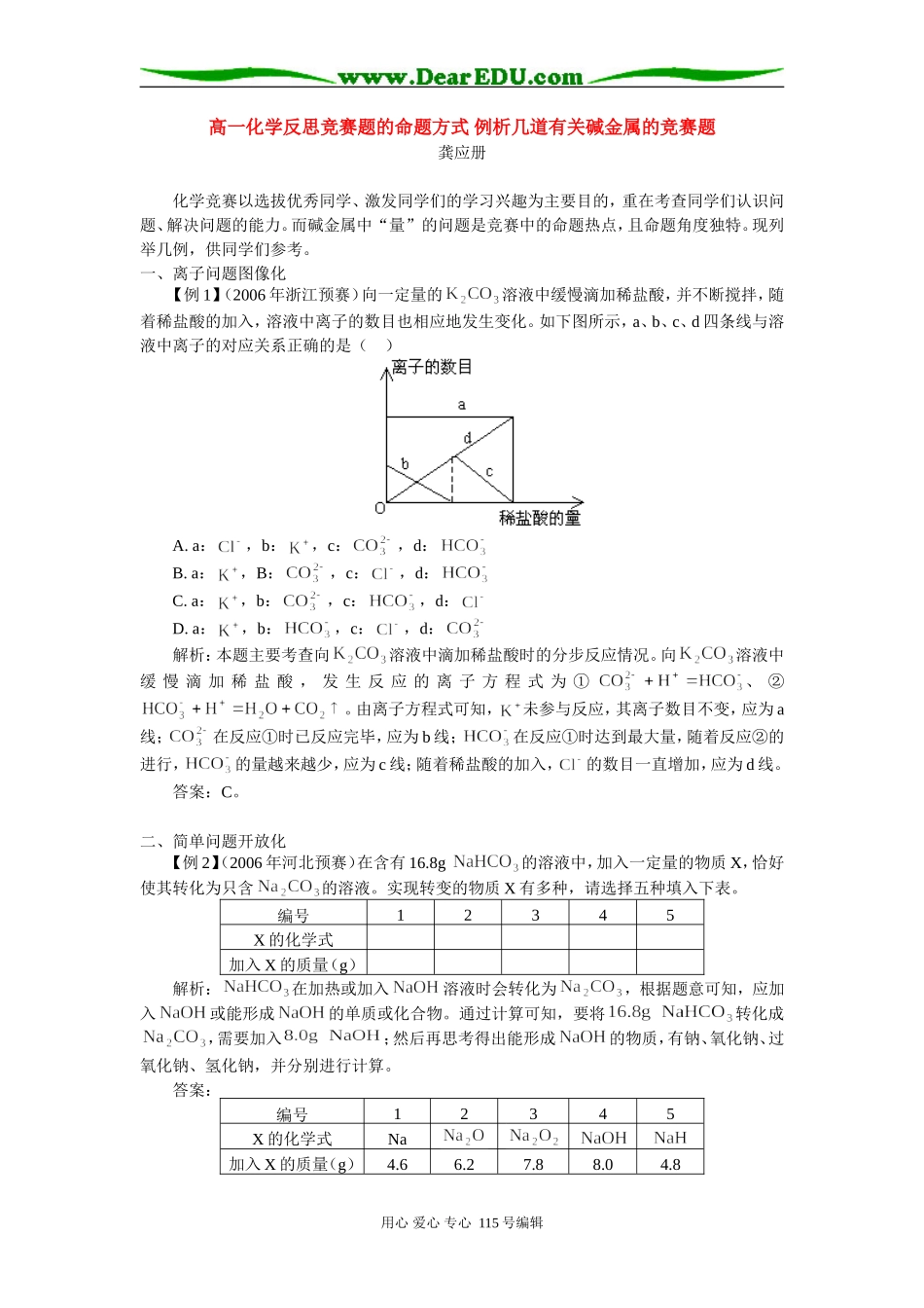 高一化学反思竞赛题的命题方式 例析几道有关碱金属的竞赛题 专题辅导_第1页