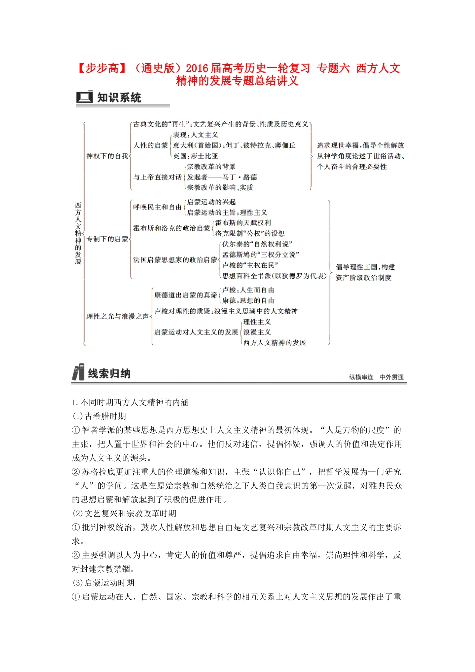 （通史版）高考历史一轮复习 专题六 西方人文精神的发展专题总结讲义-人教版高三全册历史试题_第1页