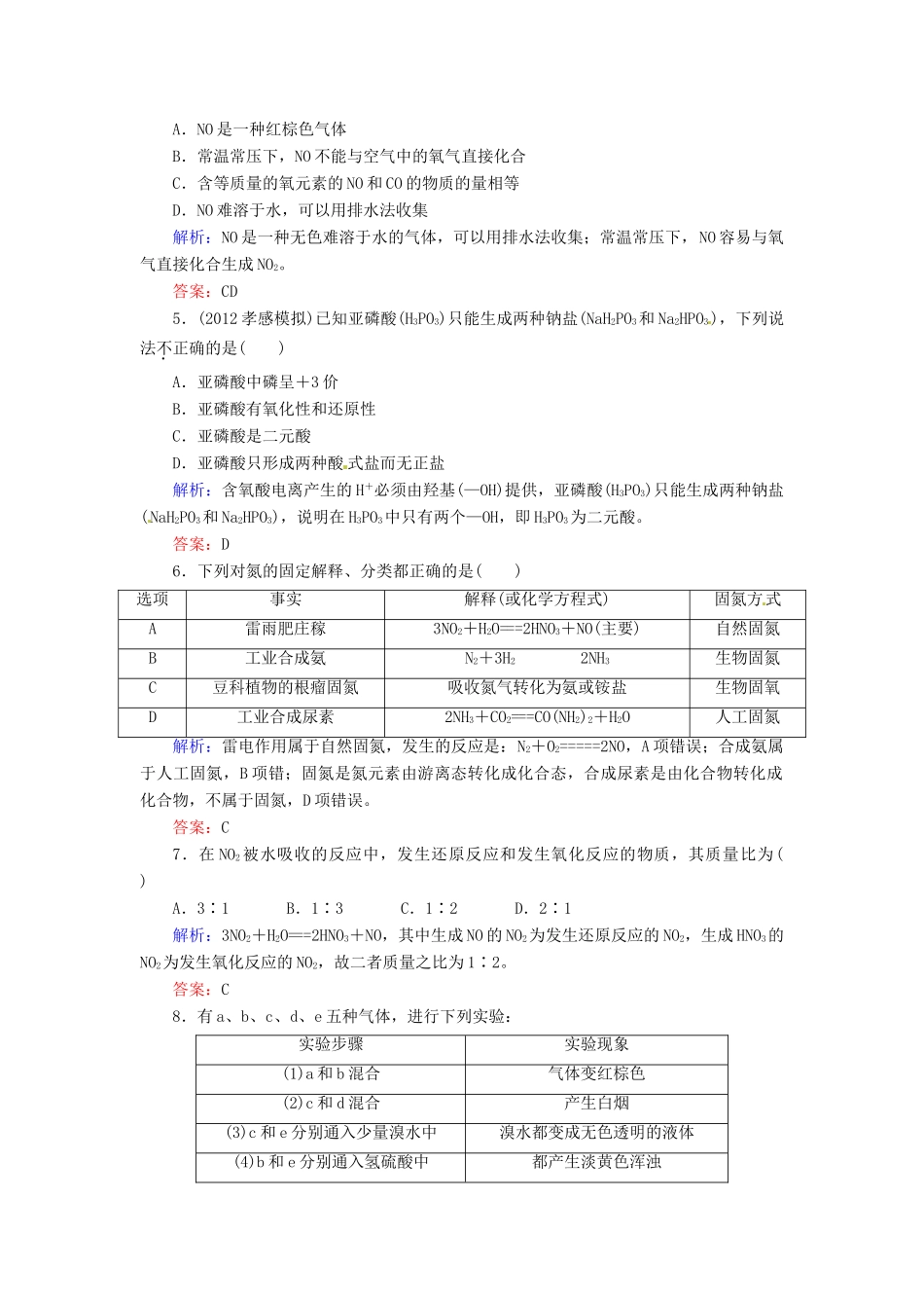 【优化指导】高考化学总复习 课时作业18 氮和磷 人教版_第2页