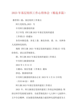 2023年基层组织工作心得体会(精选多篇)