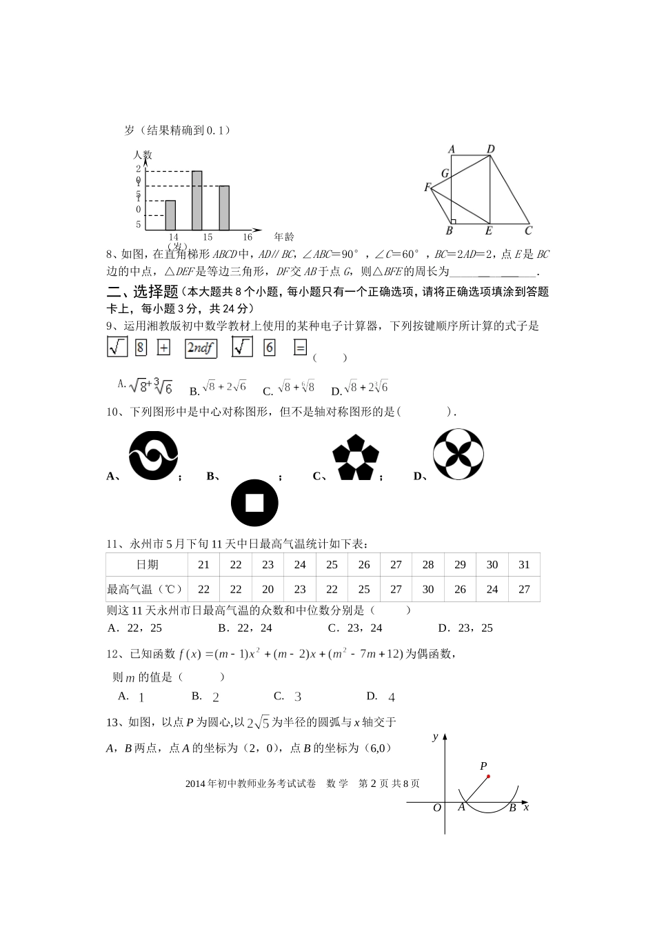 蓝山县2014年教师业务考试数学试题_第2页