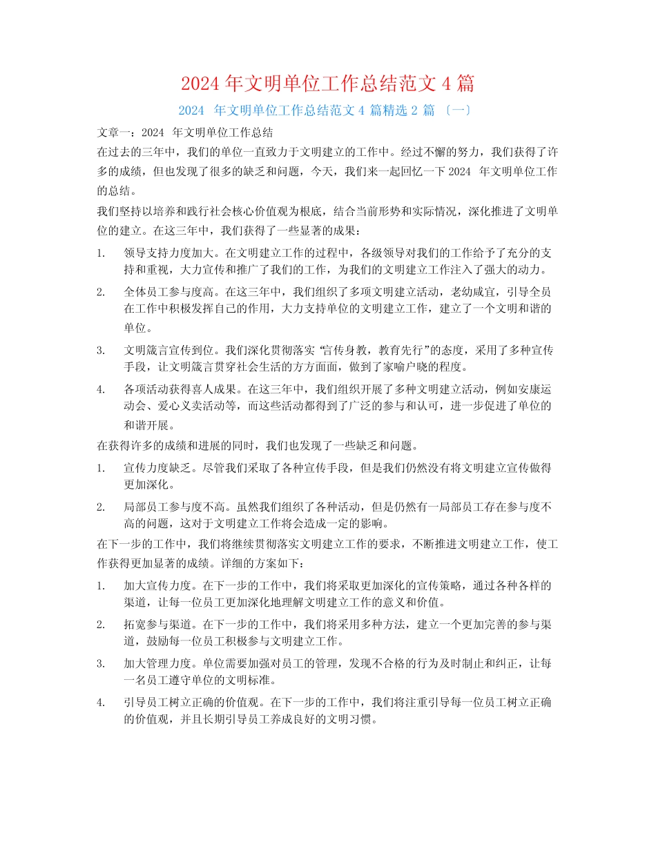 2024年文明单位工作总结范文42_第1页