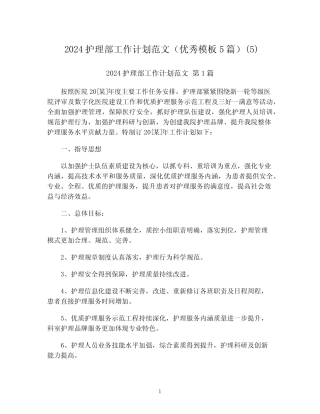 2024护理部工作计划范文(优秀模板5篇)最新 