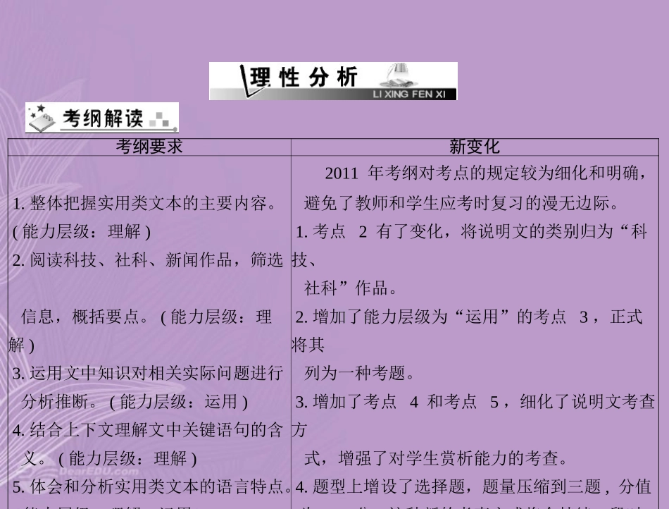 《金牌学案风向标》广东省2012年中考语文总复习-第二部分-第三章-说明文阅读课件-人教新课标版_第2页