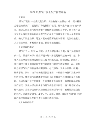 2024年煤气厂安全生产管理经验(三)
