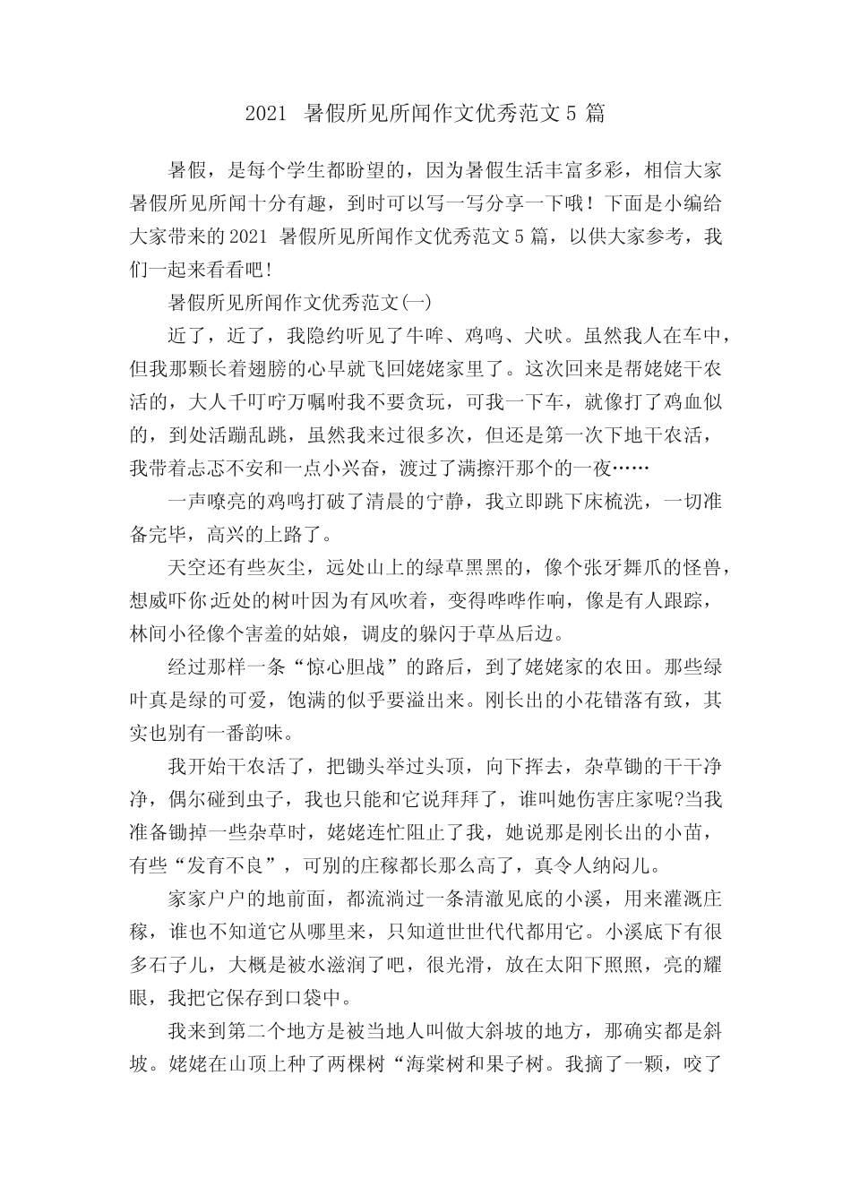 2021暑假所见所闻作文优秀范文5篇 _第1页