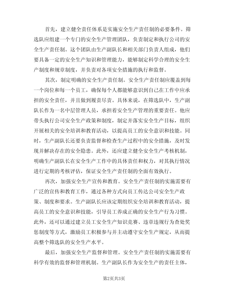 2024年筛选队生产副队长安全生产责任制(二篇) _第2页