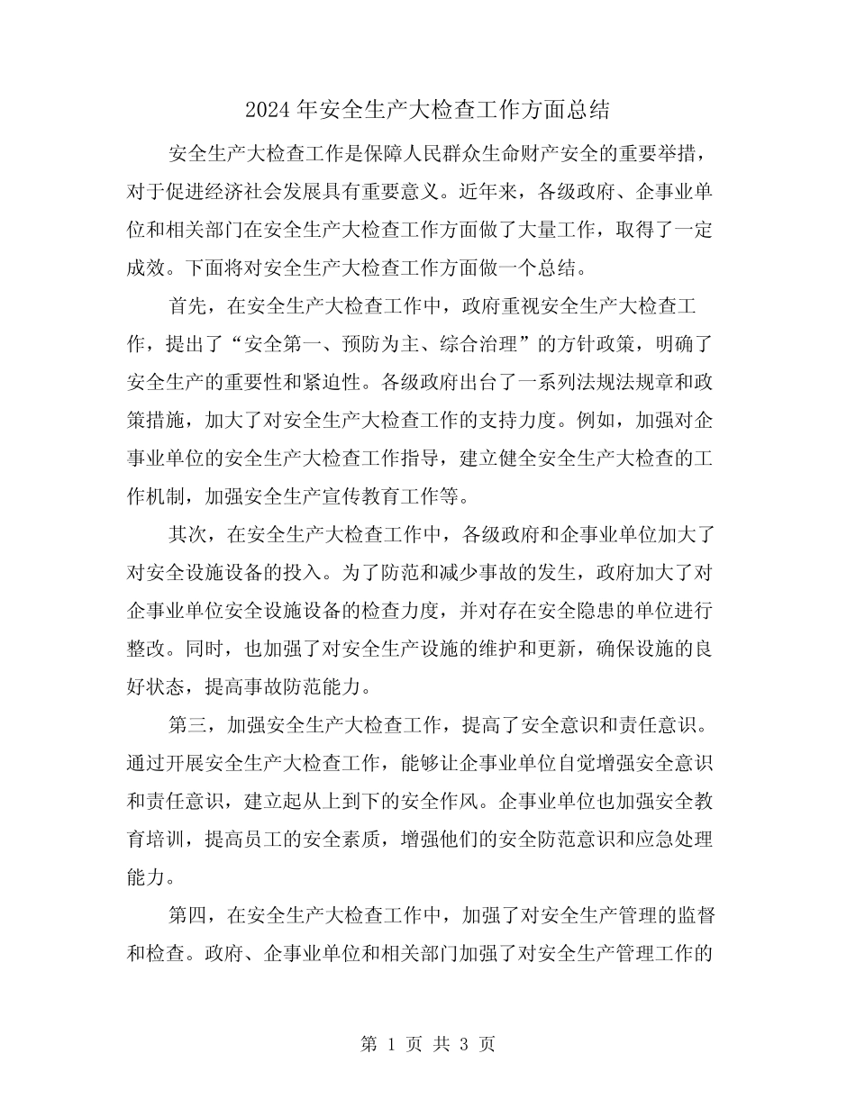 2024年安全生产大检查工作方面总结(二篇)_第1页