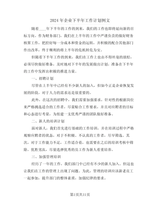2024年企业下半年工作计划例文(5)